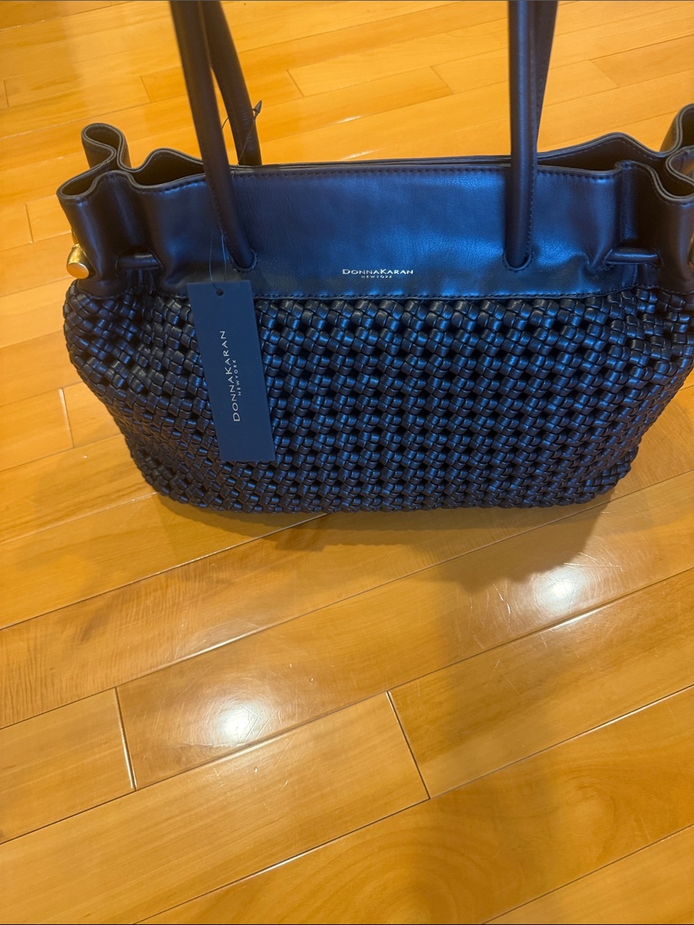 Donna Karan Black Woven Leather Tote Bag